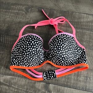 Victoria's Secret Black and Pink Polka Dot Bikini Top